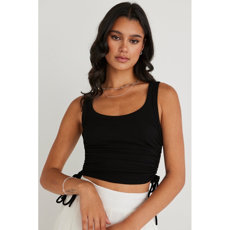 Gimme Black Rib Drawstring Tank
