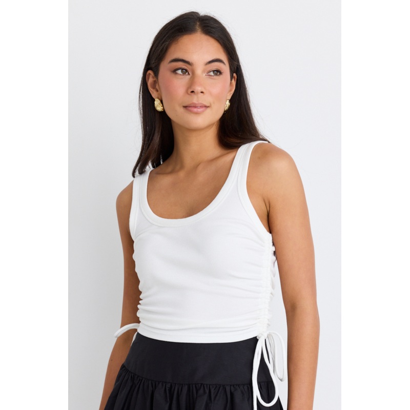 Gimme White Rib Drawstring Tank