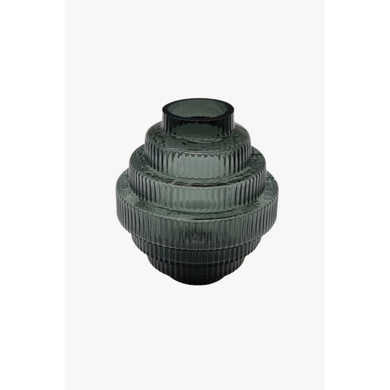 Glass Smoke Tiered Small Width 15 x Depth 15 x Height 18 cm Vase
