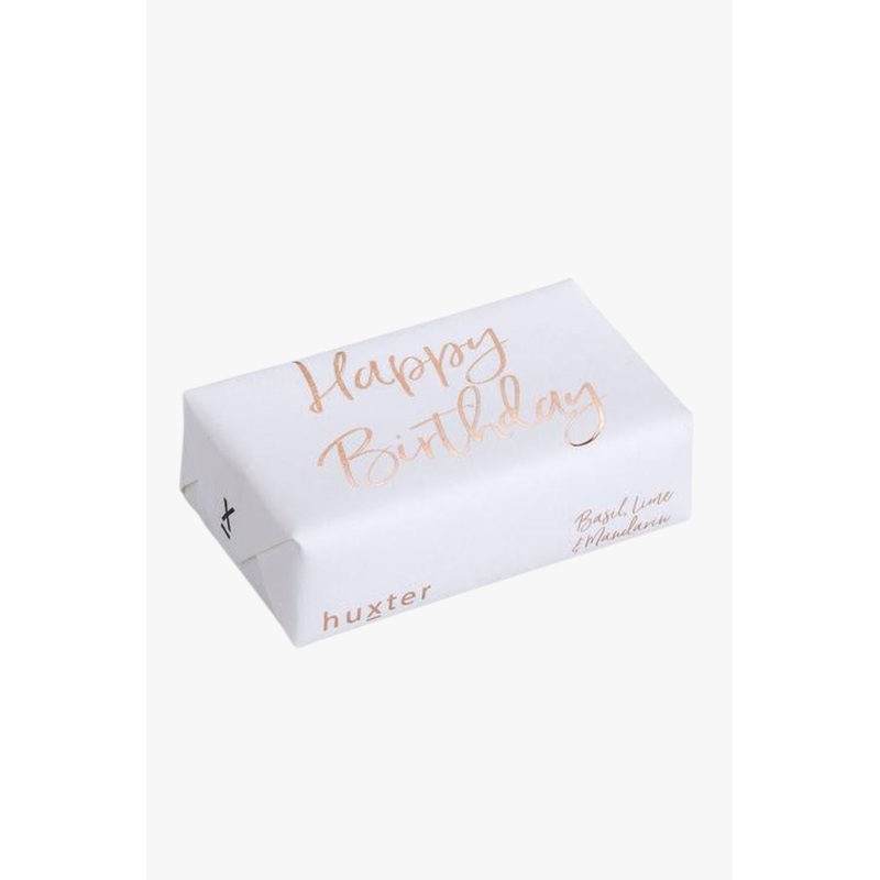 Happy Birthday White with Gold Script Basil Lime + Mandarin Soap