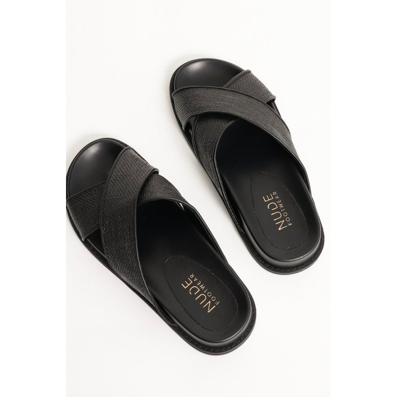 Jacee Black Woven Cross Over Slide