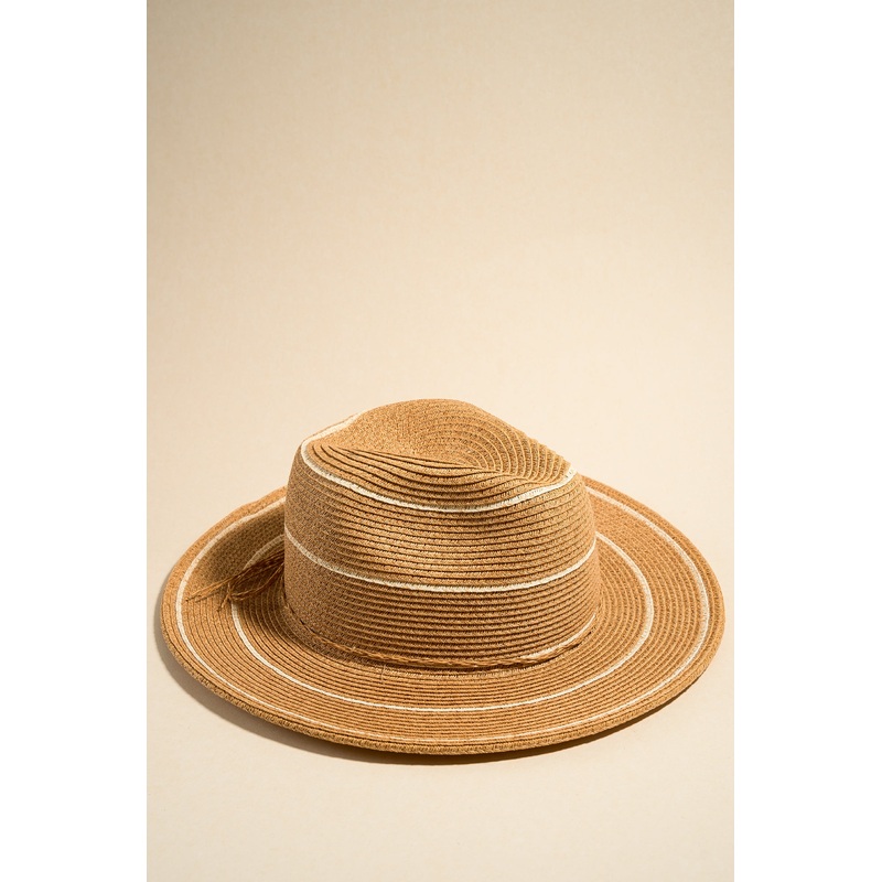 Lia Natural White Stripe Woven Panama Hat