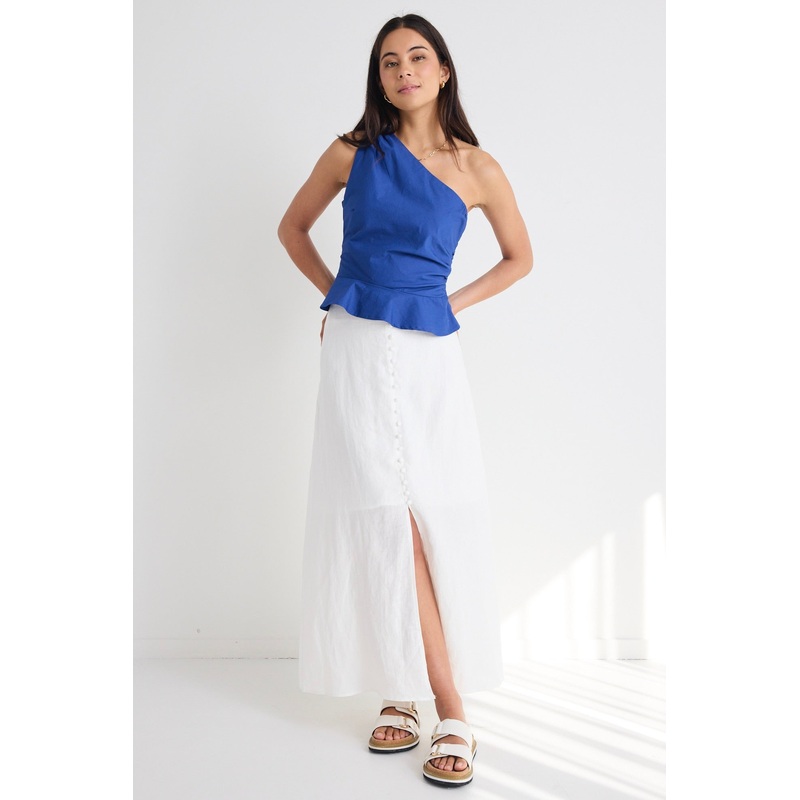 Mercy White Linen Button Front Aline Skirt