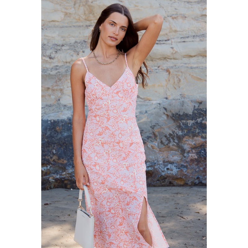 Otherworldly Pink Silhouette Bias Slip Midi Dress