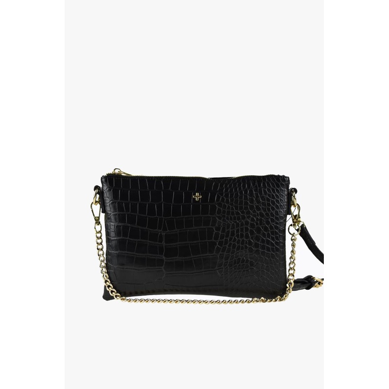 Qunicy Black Pebble Vegan Recycled Leather Crossbody Bag with Gold Hardware