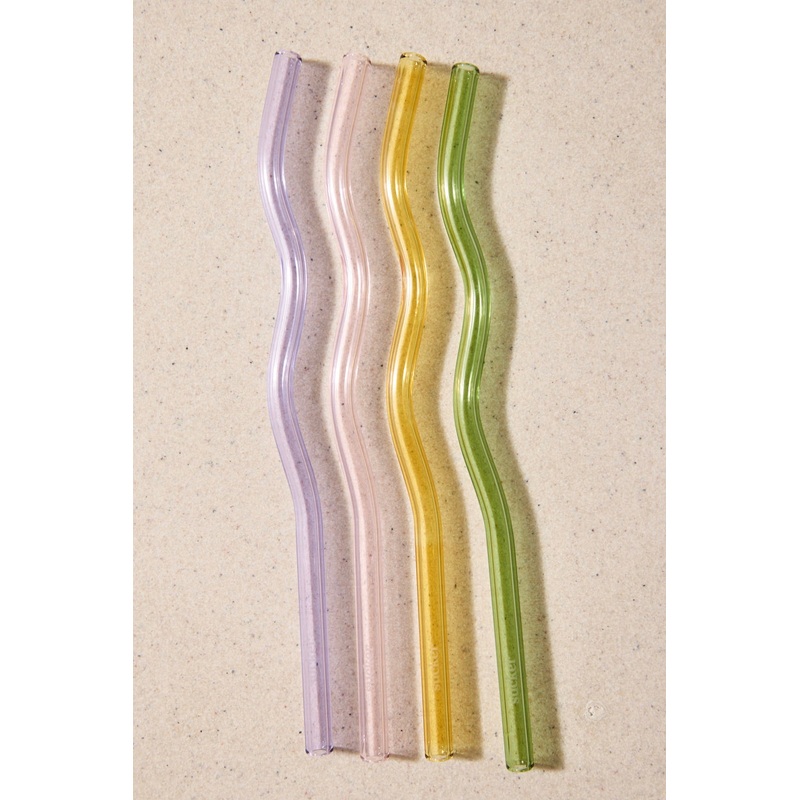 Reusable Glass Multi Colour Wavy Drinking Straws