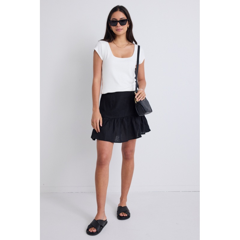 Revival Black Linen Tiered Mini Skirt