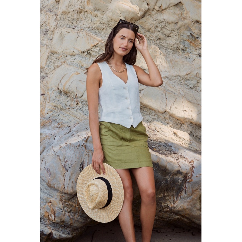 Saintly Pickle Linen Mini Skirt