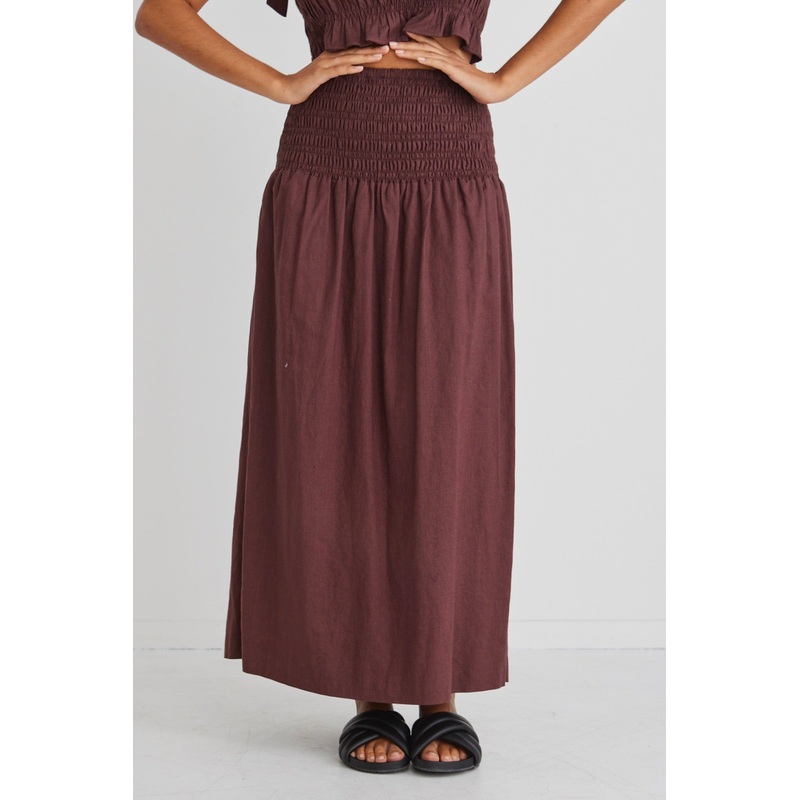 Seville Raisin Shirred Waist Maxi Skirt