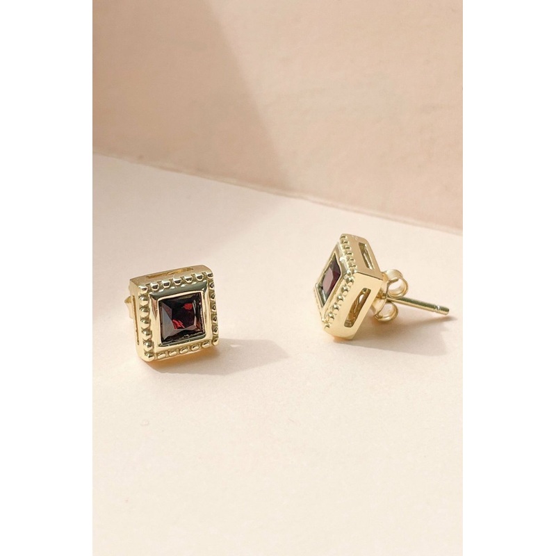 Sirius Square Gold with Black Garnet Stone Stud EOL Earrings