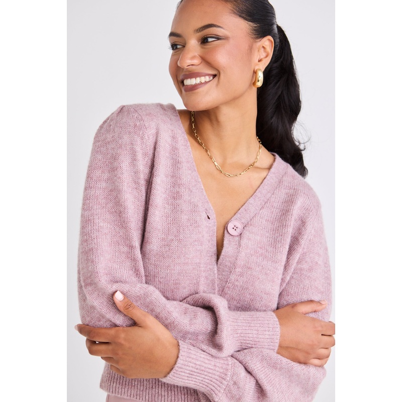 Spirited Pink Fusion Balloon Sleeve Cropped Cardigan