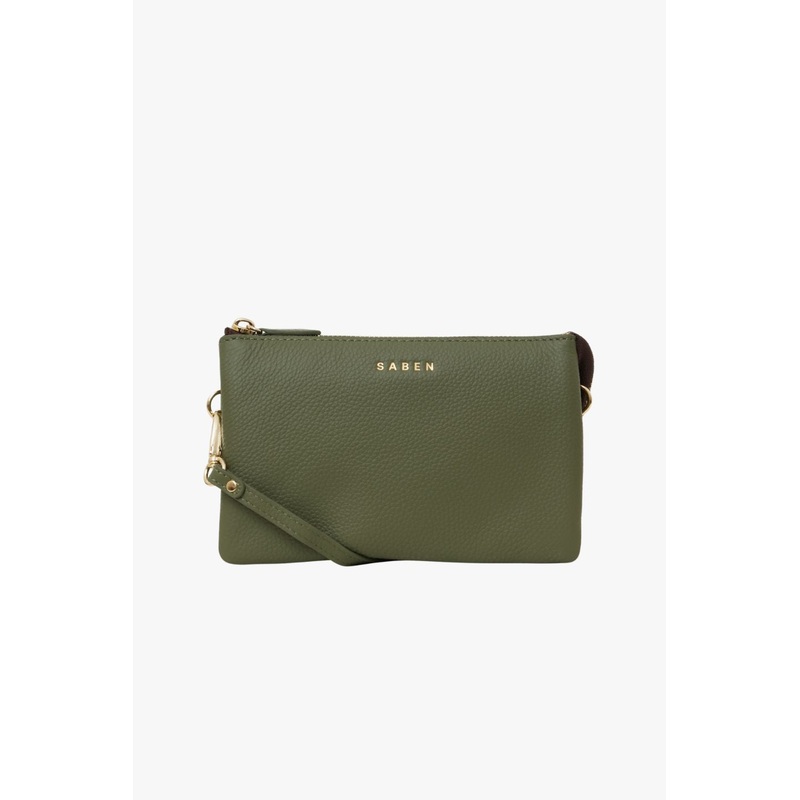 Tilly Multi Pocket Cactus Leather Crossbody Clutch