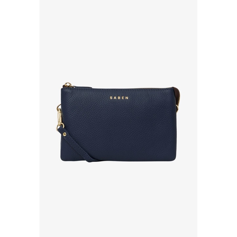 Tilly Multi Pocket Midnight Blue Leather Crossbody Clutch