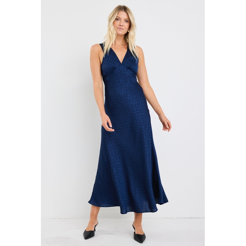 Aston Ink Jacquard Satin Bias Flared Maxi Dress