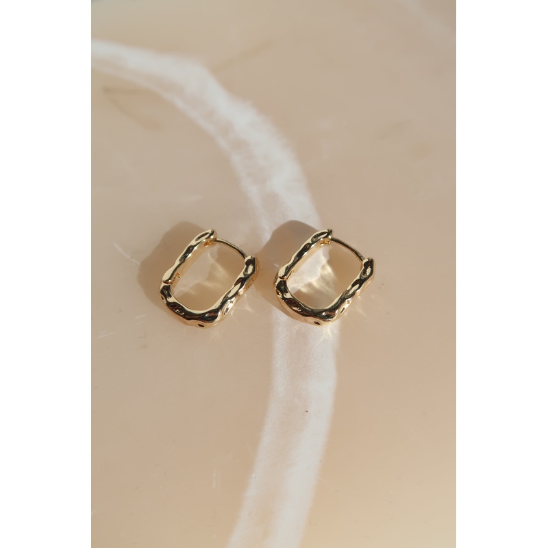 Beaten Gold Rectangle Hoop Earrings
