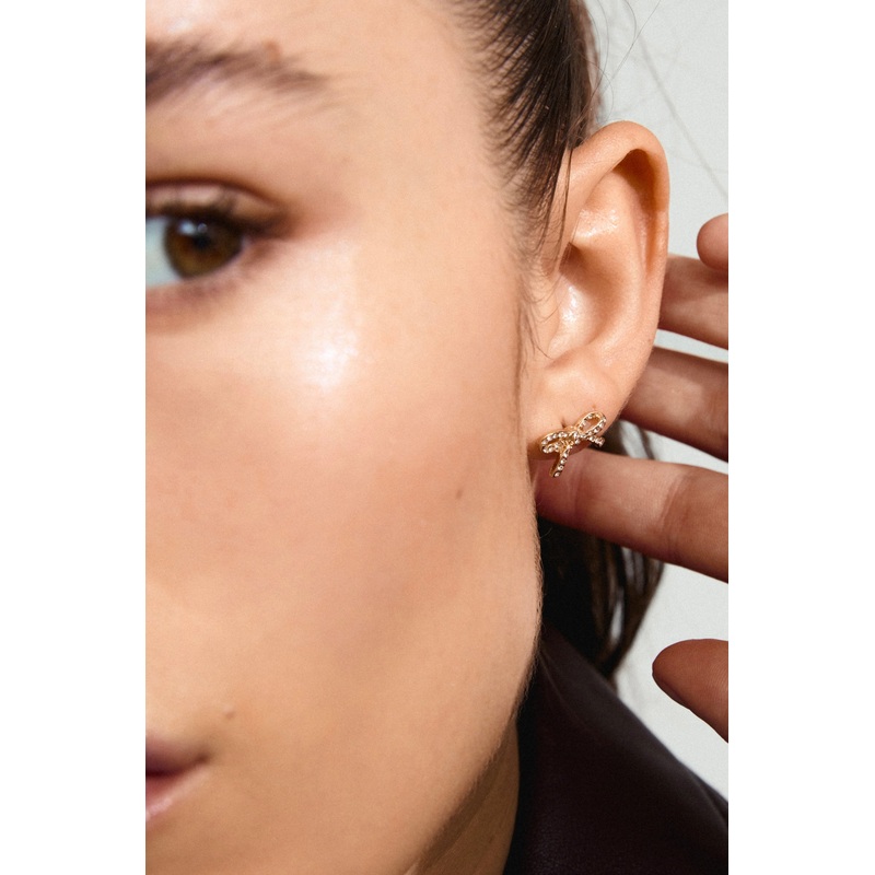 Catharina Small EOL Crystal Gold Bow Stud Earrings