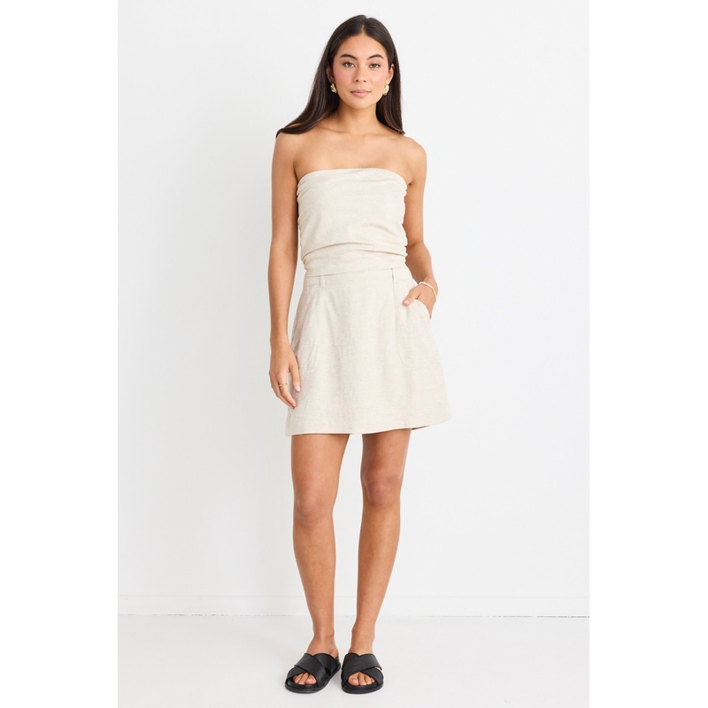 Conceptual Natural Linen Blend Strapless Top