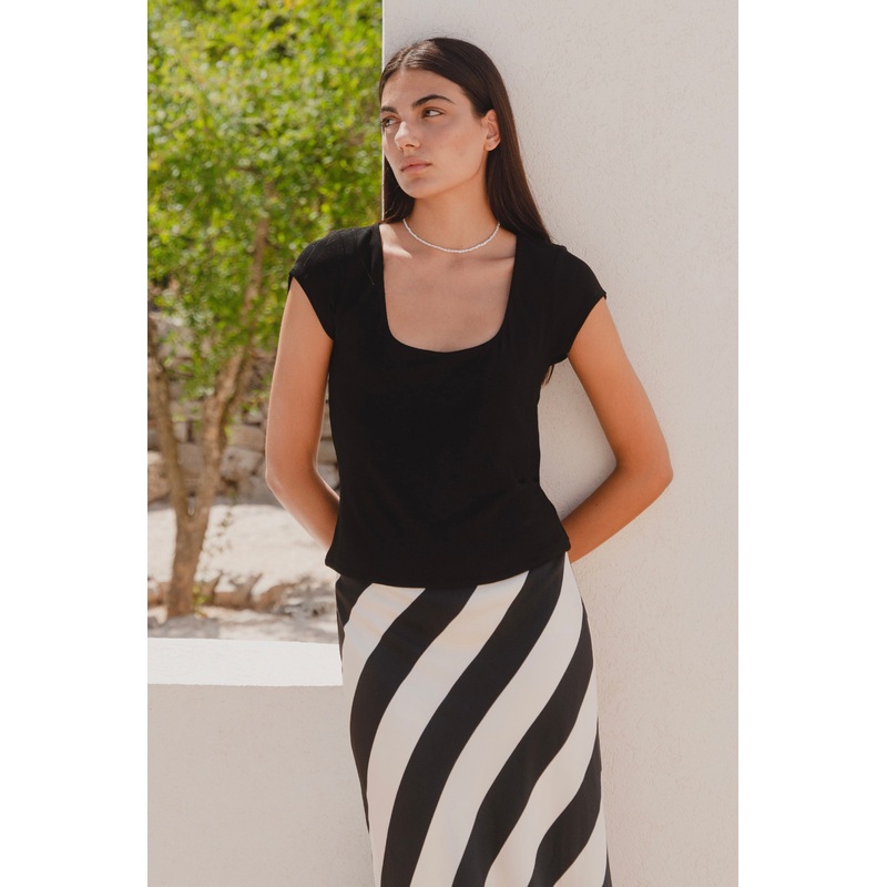 Definitive Black Cap Short Sleeve Square Neck Stretch Top