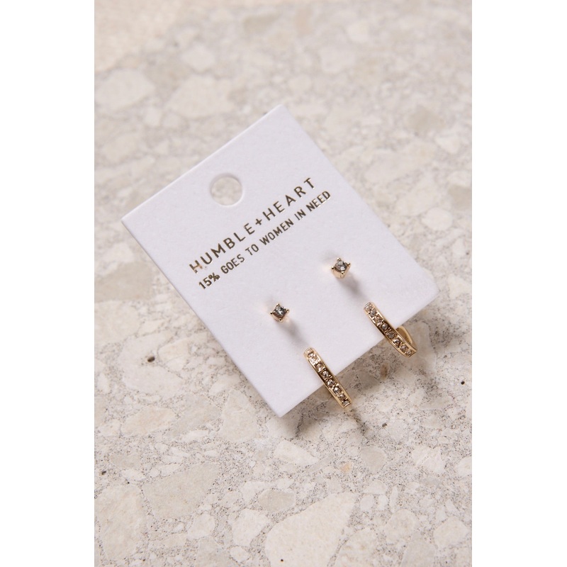 Diamante Hoop Stud Set Gold Earrings