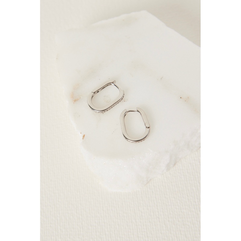 Diamante Oval Rhodium Hoop Earring