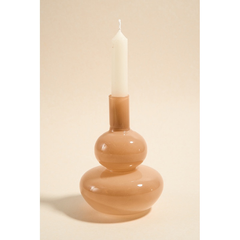 Double Bubble Milky Beige 17cm Glass Taper Candle Holder