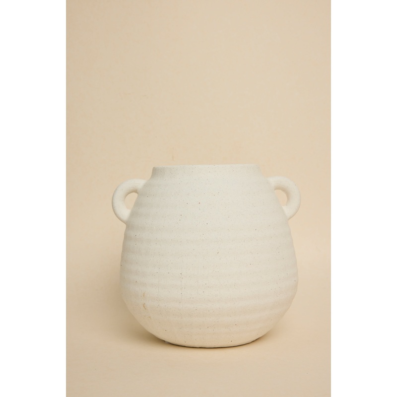 Double Handle White Textured 18cm Small Urn