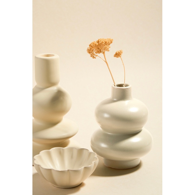 Double Stacked Matte Ivory 12cm Bud Vase