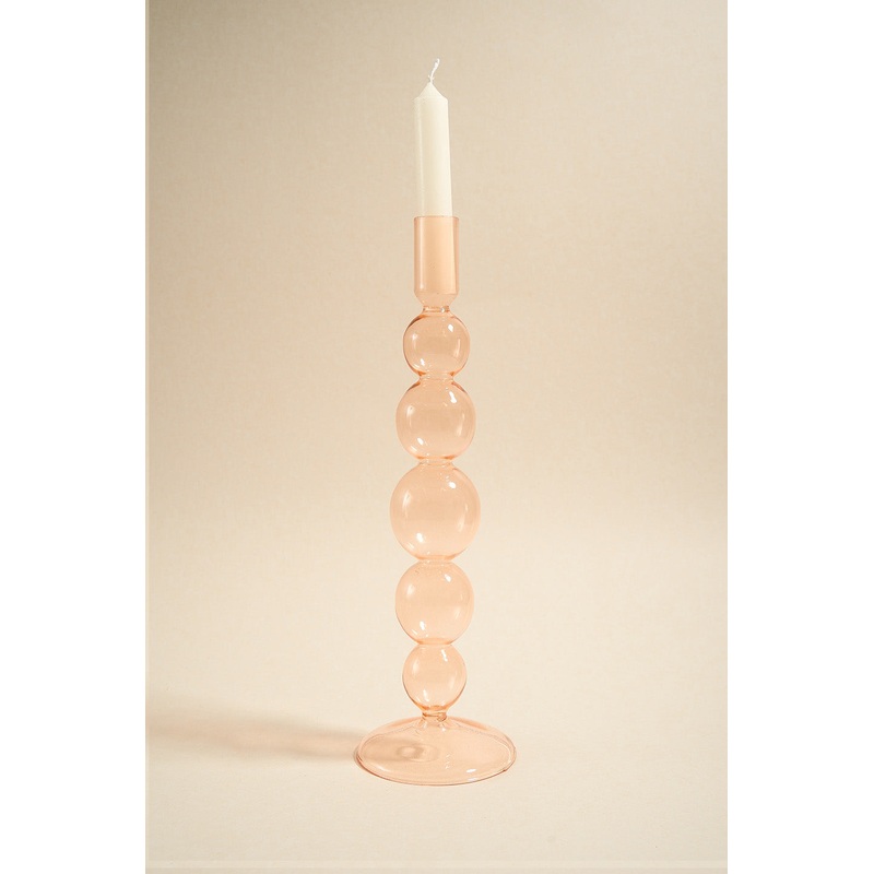 Five Bubble Peach 30cm Glass Taper Candle Holder