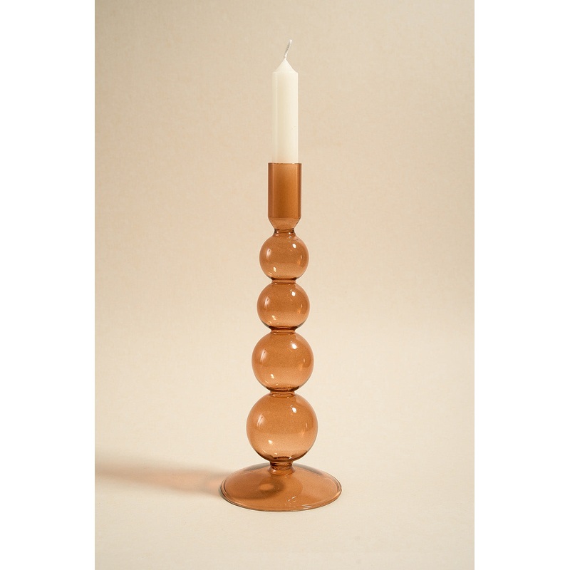 Four Bubble Brown 25cm Glass Taper Candle Holder