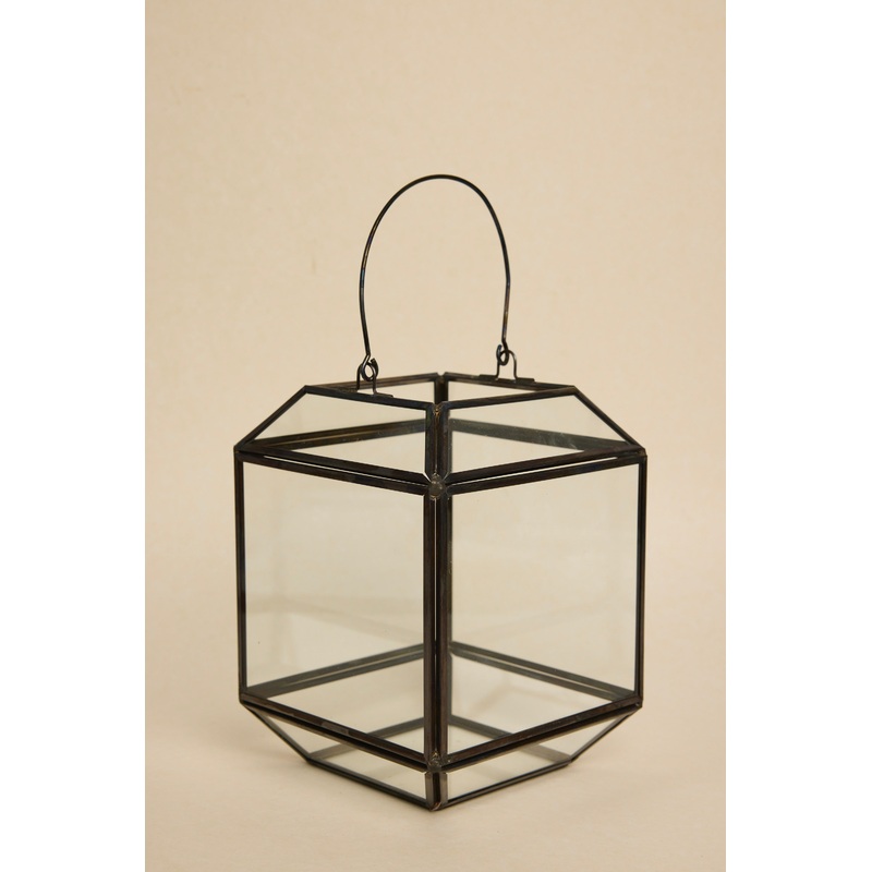 Glass with Black Metal Trim Lantern