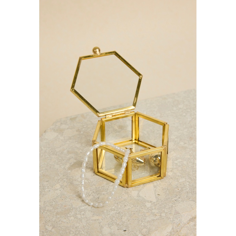 Glass with Gold Trim Small Hexagonal Jewellery Boxes
