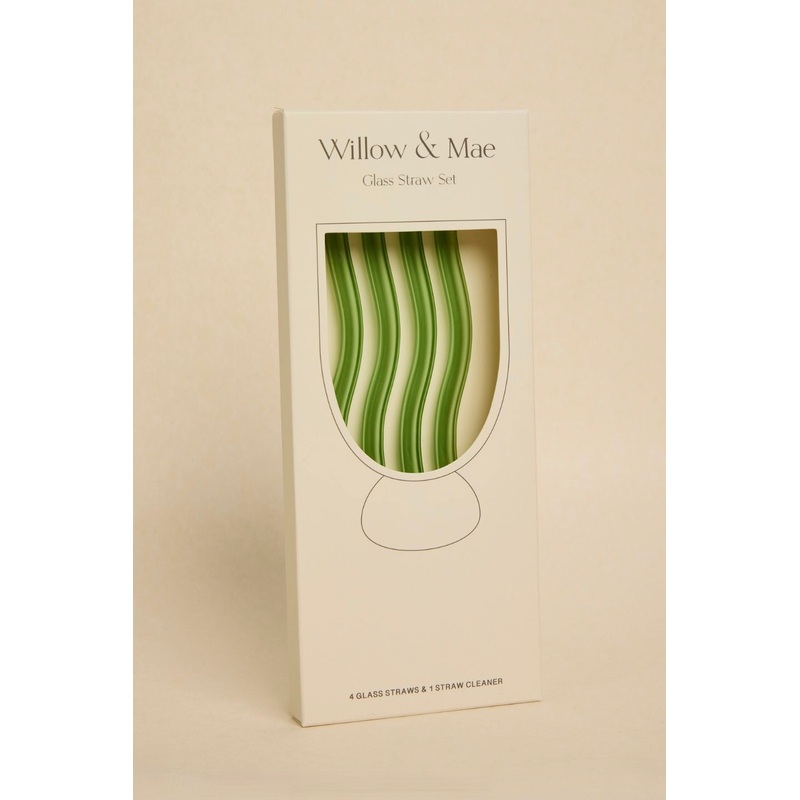 Green Curvy Reuseable Pk 4 Glass Drinking Straws