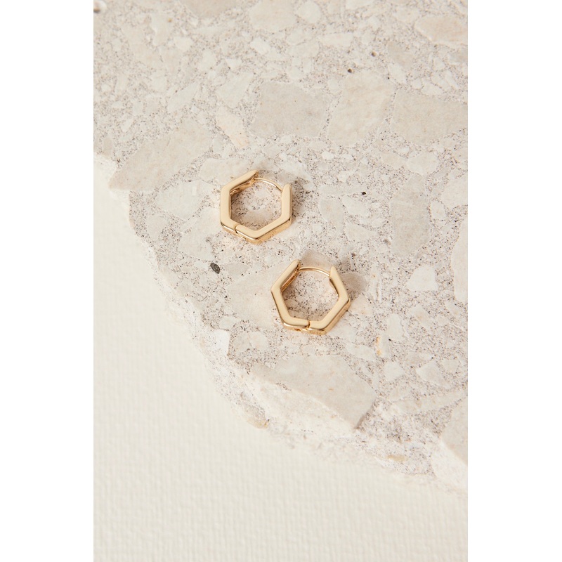 Hexagonal EOL Gold Hoop Earring