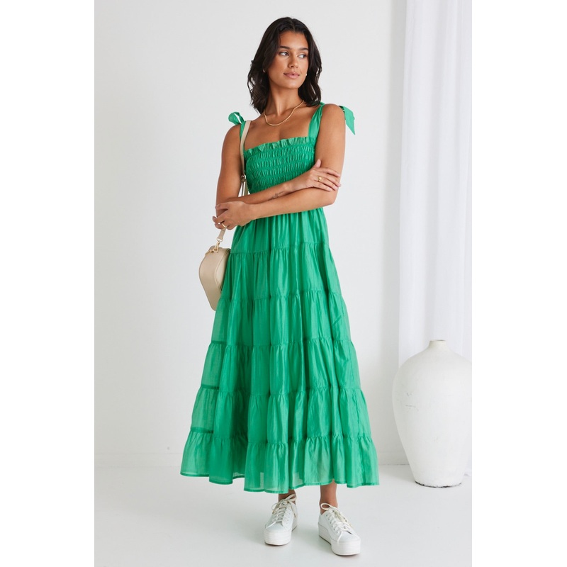 Isabella Green Strappy Tiered Maxi Dress