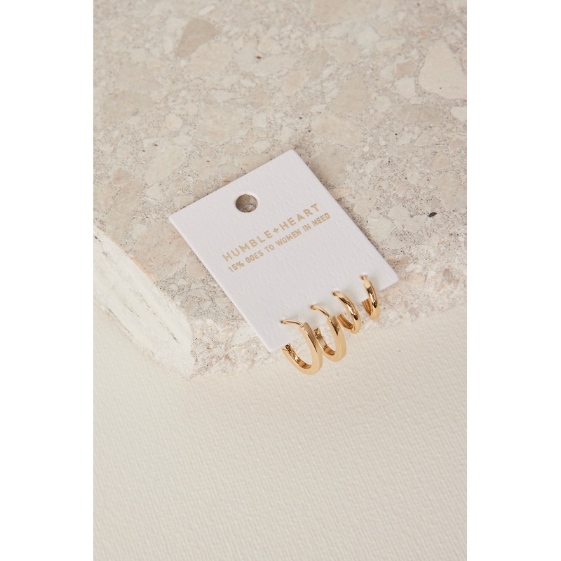 Oblong Hoop Huggie Set Gold Earrings