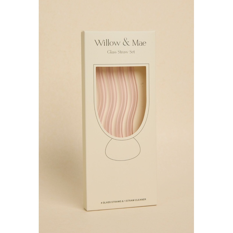 Pink Curvy Reuseable Pk 4 Glass Drinking Straws