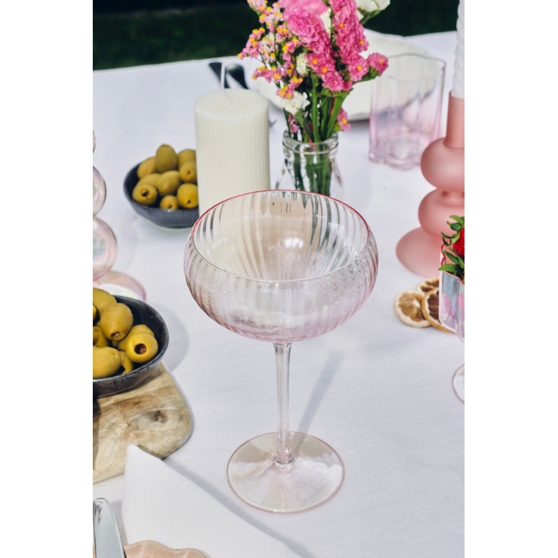 Pink Ripple Wide Champagne Wine Glass