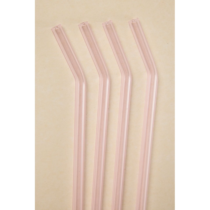 Pink Straight Reuseable Pk 4 Glass Drinking Straws