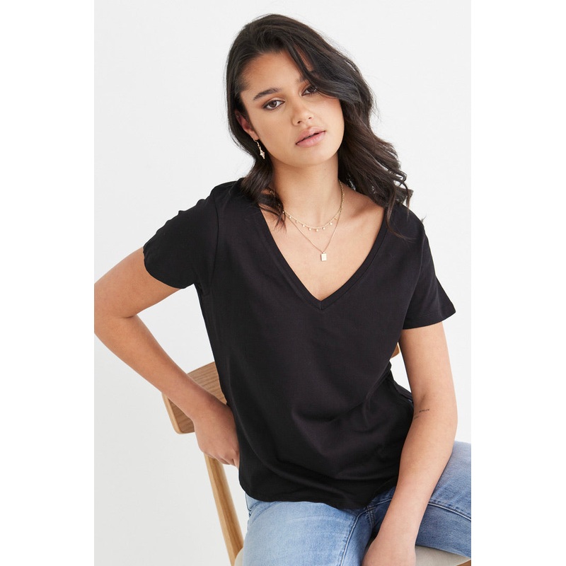 Respect Black Relaxed V neck Organic Tee