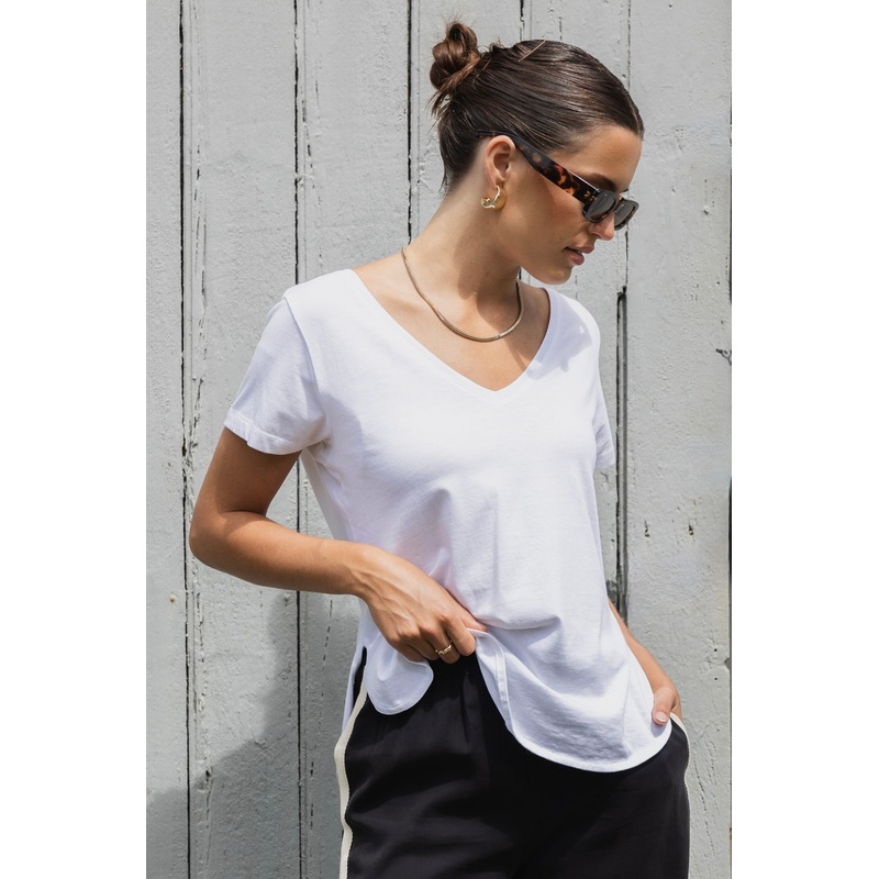 Respect Relaxed White V Neck Organic Tee