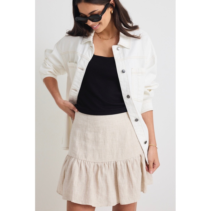 Revival Natural Linen Tiered Mini Skirt