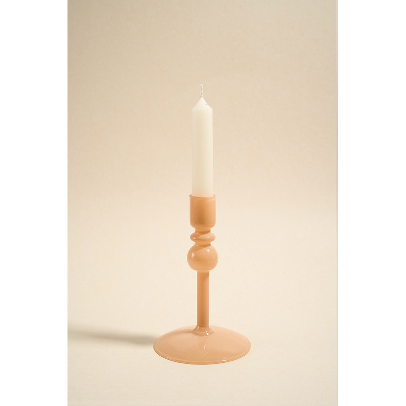 Single Bubble Milky Beige 15cm Glass Taper Candle Holder