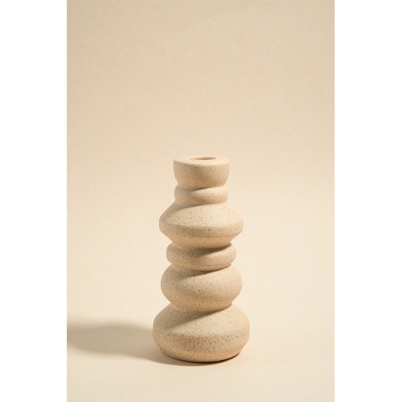Textured Stone Speckle Stacked 15cm Taper Candle Holder