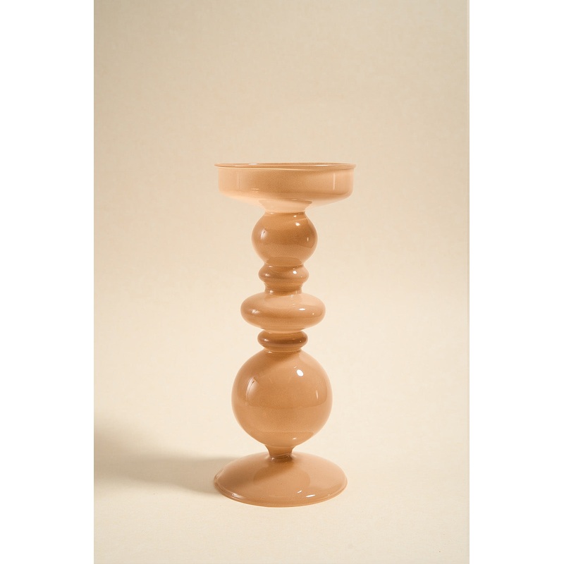 Tiered Milky Beige 21cm Glass Pillar Candle Holder