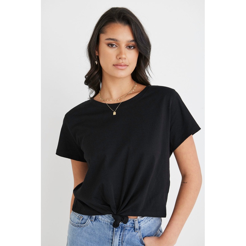 Timely Black Tie Front Organic Tee