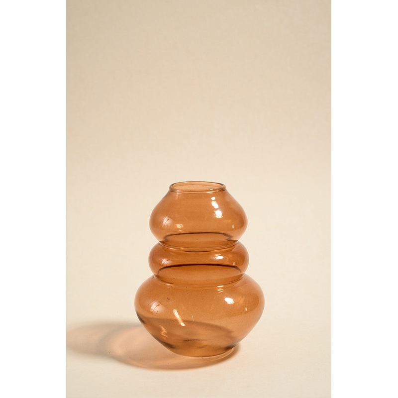 Triple Flat Bubble Brown 13cm Glass Vase