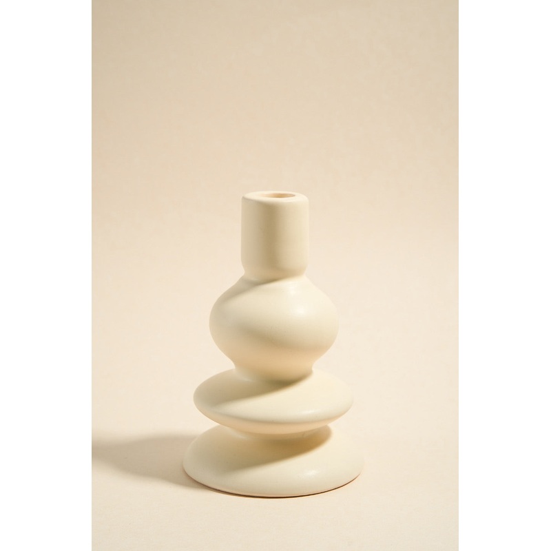 Triple Stacked Matt Ivory 16cm Taper Candle Holder