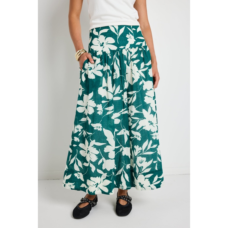 Affinity Forest Floral Shirred Back Tiered Maxi Skirt