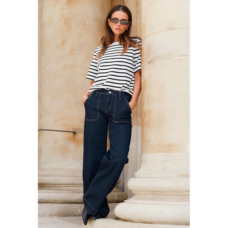 Binding Black White Stripe Boxy Fit Tee