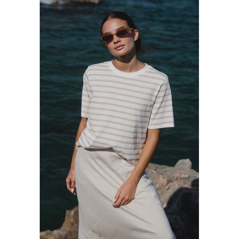Binding White Natural Stripe Boxy Fit Tee